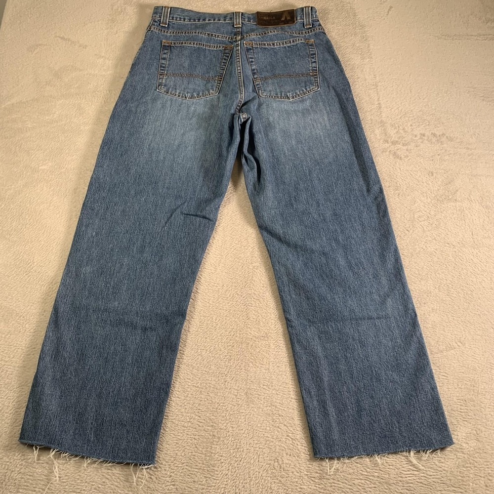 Perry‎ Ellis America Jeans Mens 32x32(32x28) Blue Straight Leg Raw Hem Denim - Picture 11 of 12